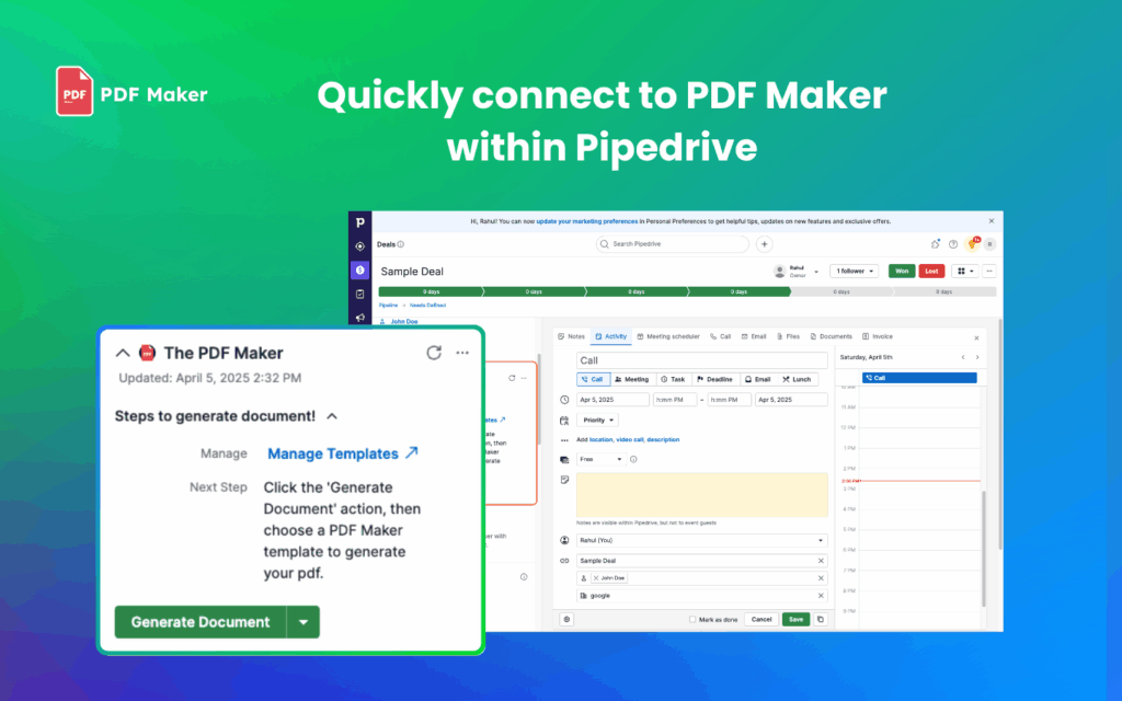 Connect to PDF Maker within Pipedrive