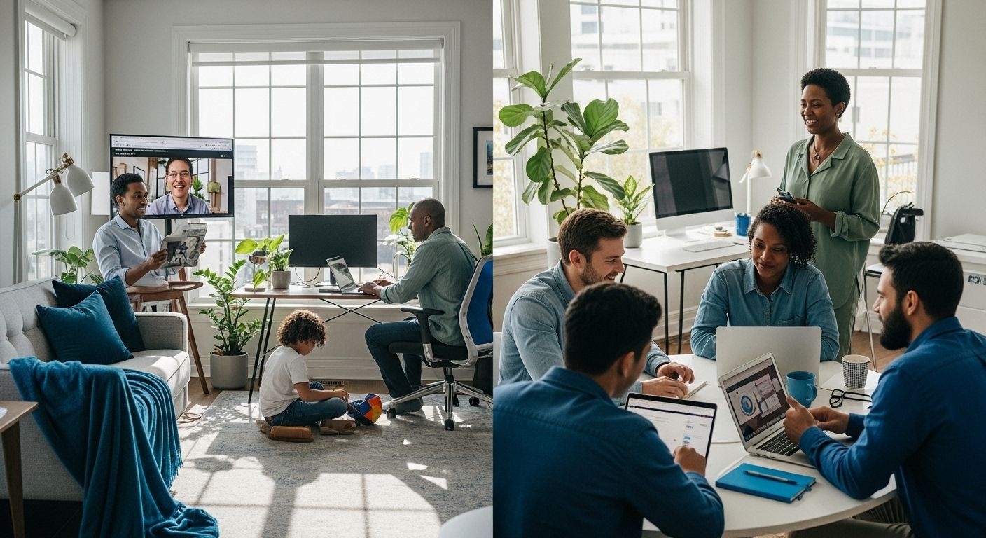remote work future, hybrid workspace, digital collaboration