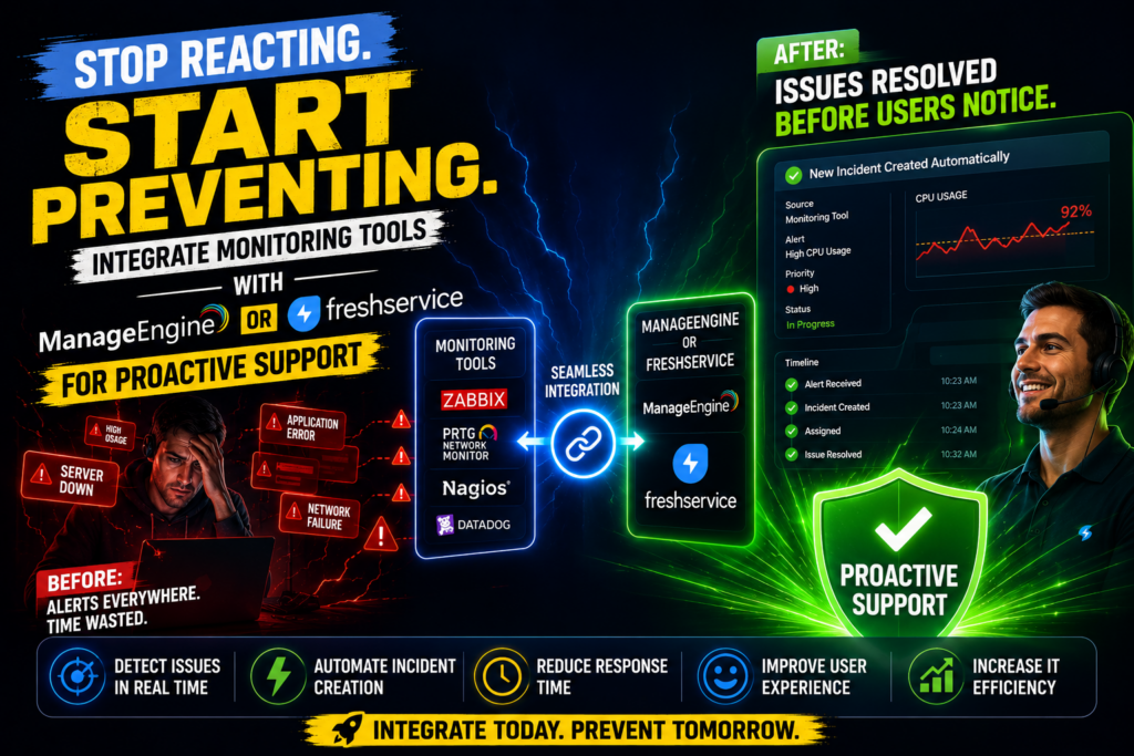 Integrating Monitoring Tools with ManageEngine or Freshservice for Proactive Support