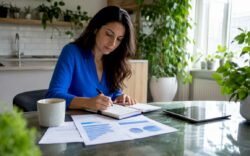 Entrepreneur writing business goals at home office