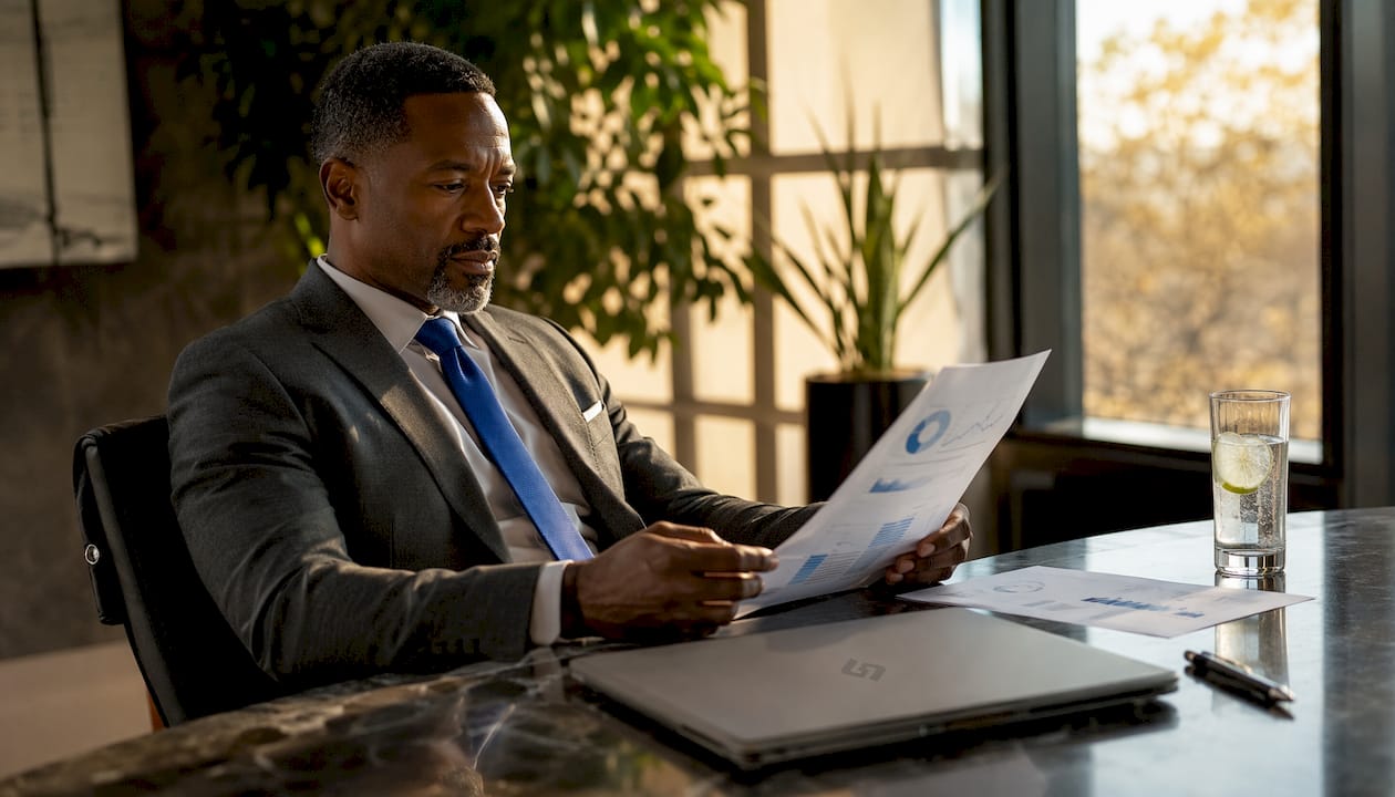 Businessman reviewing SEO growth plans