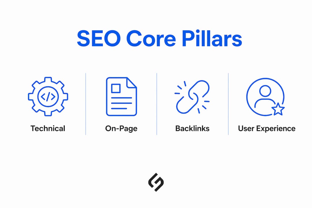 Infographic showing SEO four core pillars hierarchy