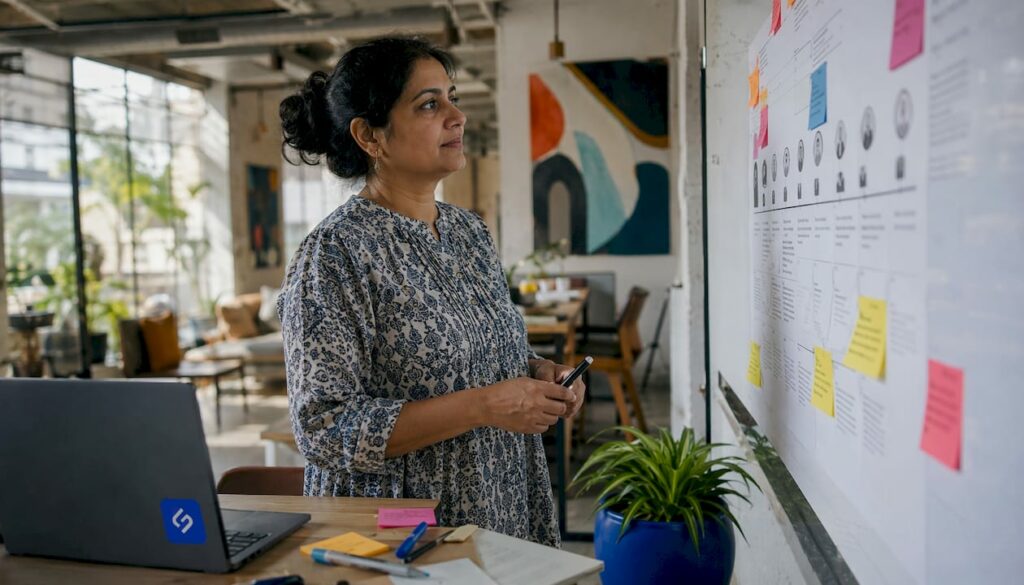 Business analyst reviewing customer journey map