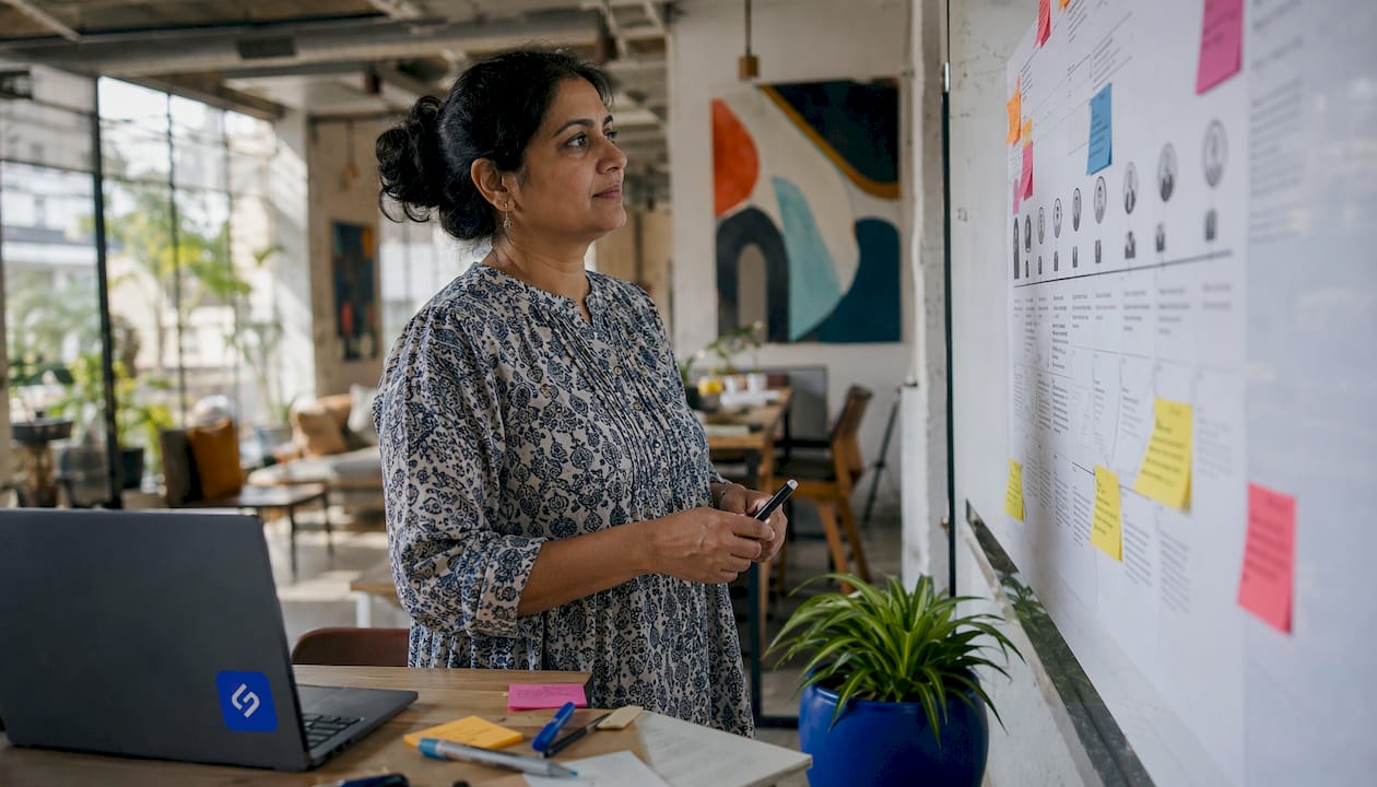Business analyst reviewing customer journey map