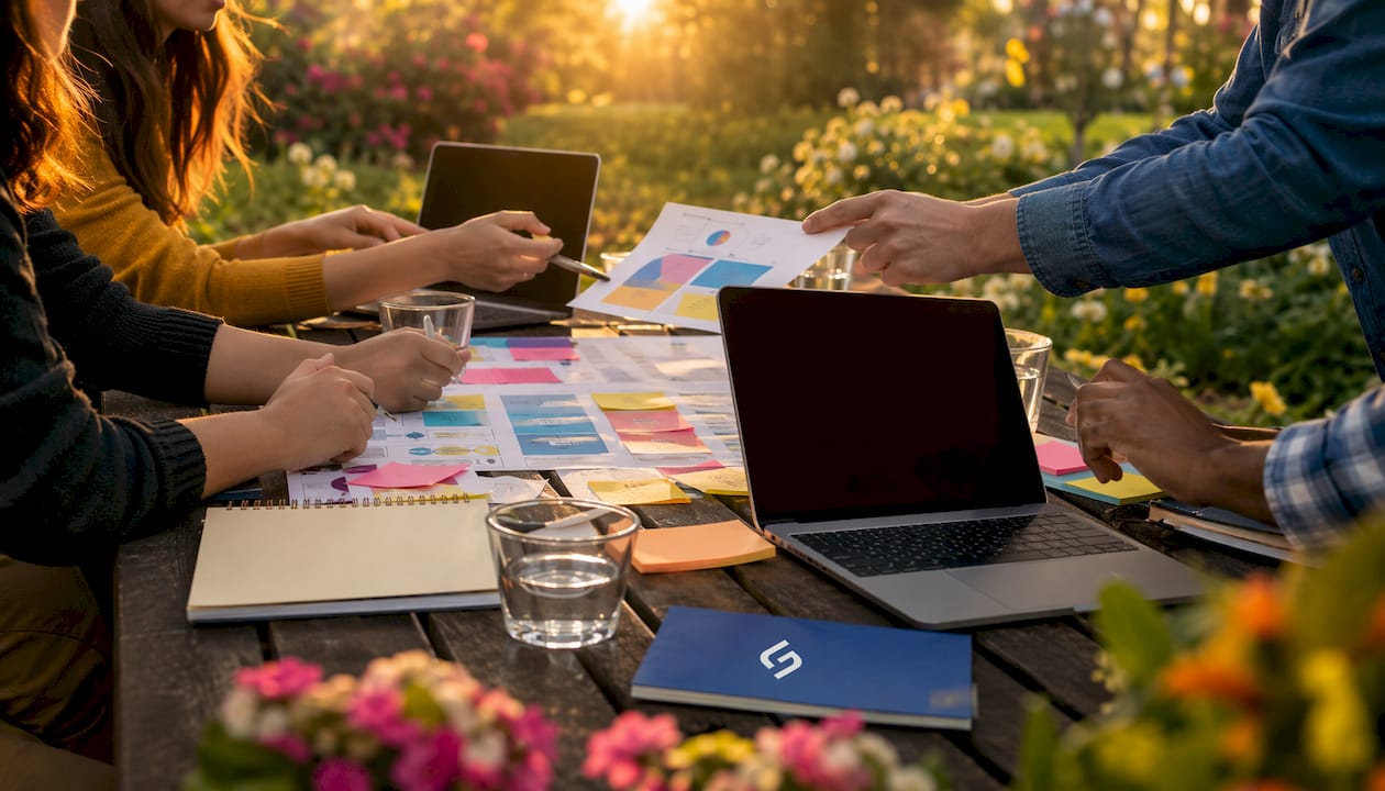 Diverse team collaborating with data tools