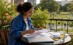 UX designer reviewing printed research notes