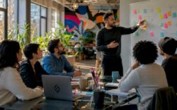 Diverse team engaged in collaborative meeting