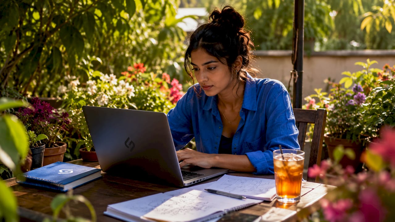 Woman analyzing digital marketing data on laptop