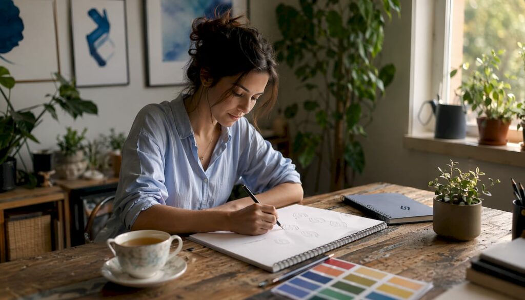 Marketing manager designing brand identity concepts