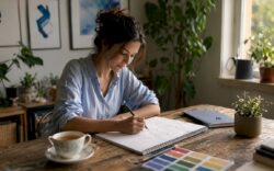 Marketing manager designing brand identity concepts