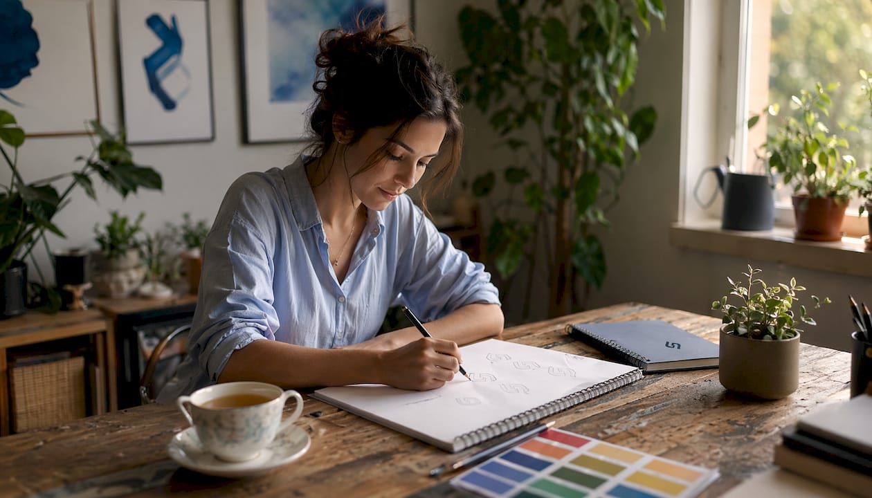 Marketing manager designing brand identity concepts