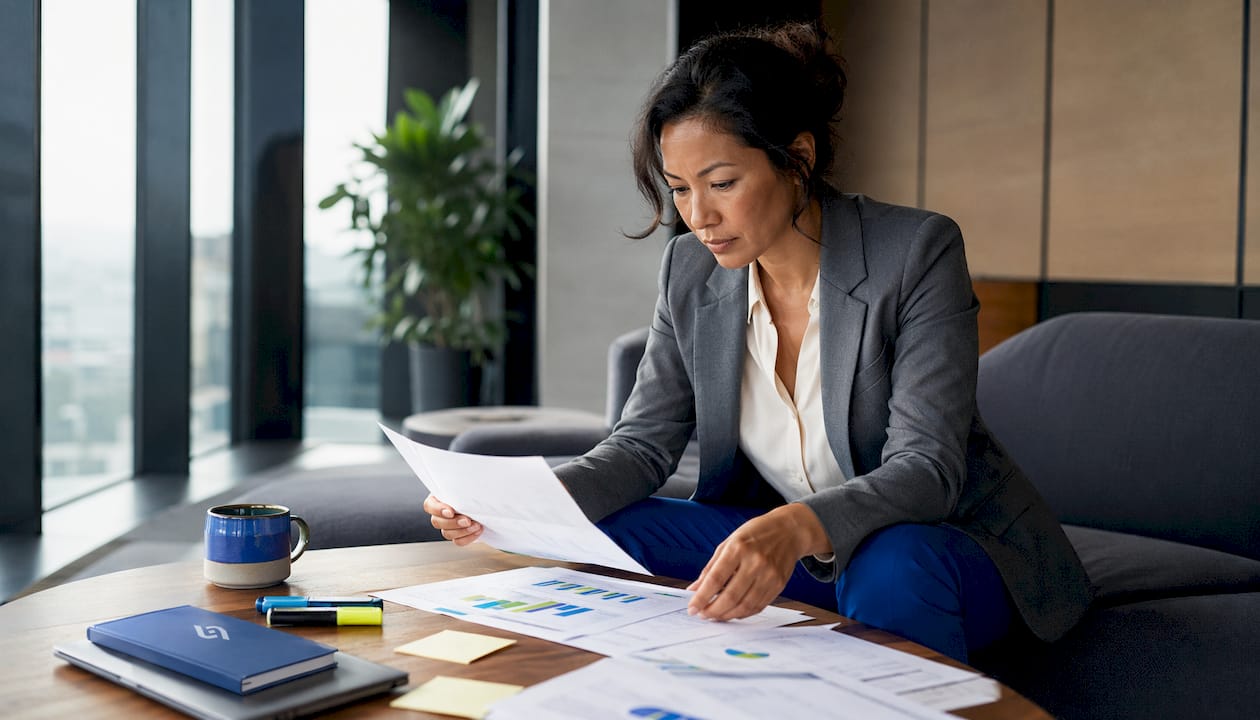 Business leader reviewing digital consulting documents