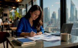 Marketing strategist reviewing conversion reports at desk