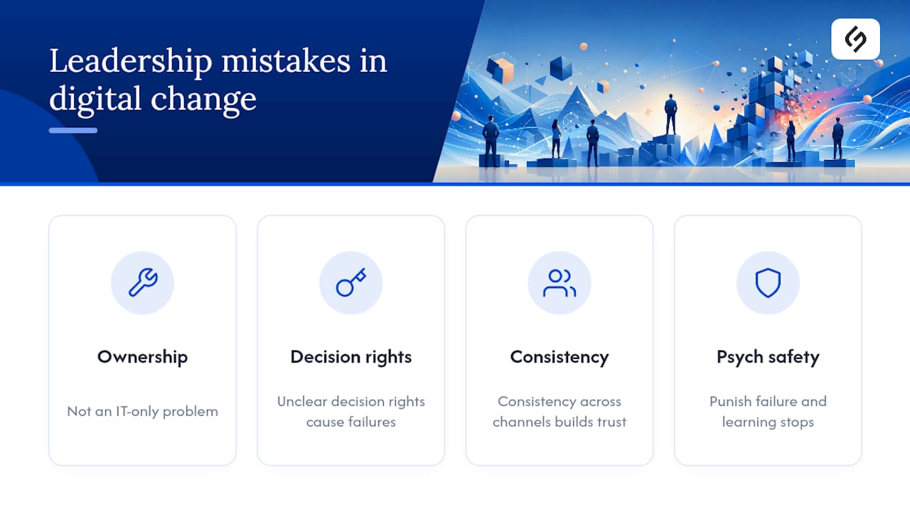 Diagram of common leadership mistakes in digital change