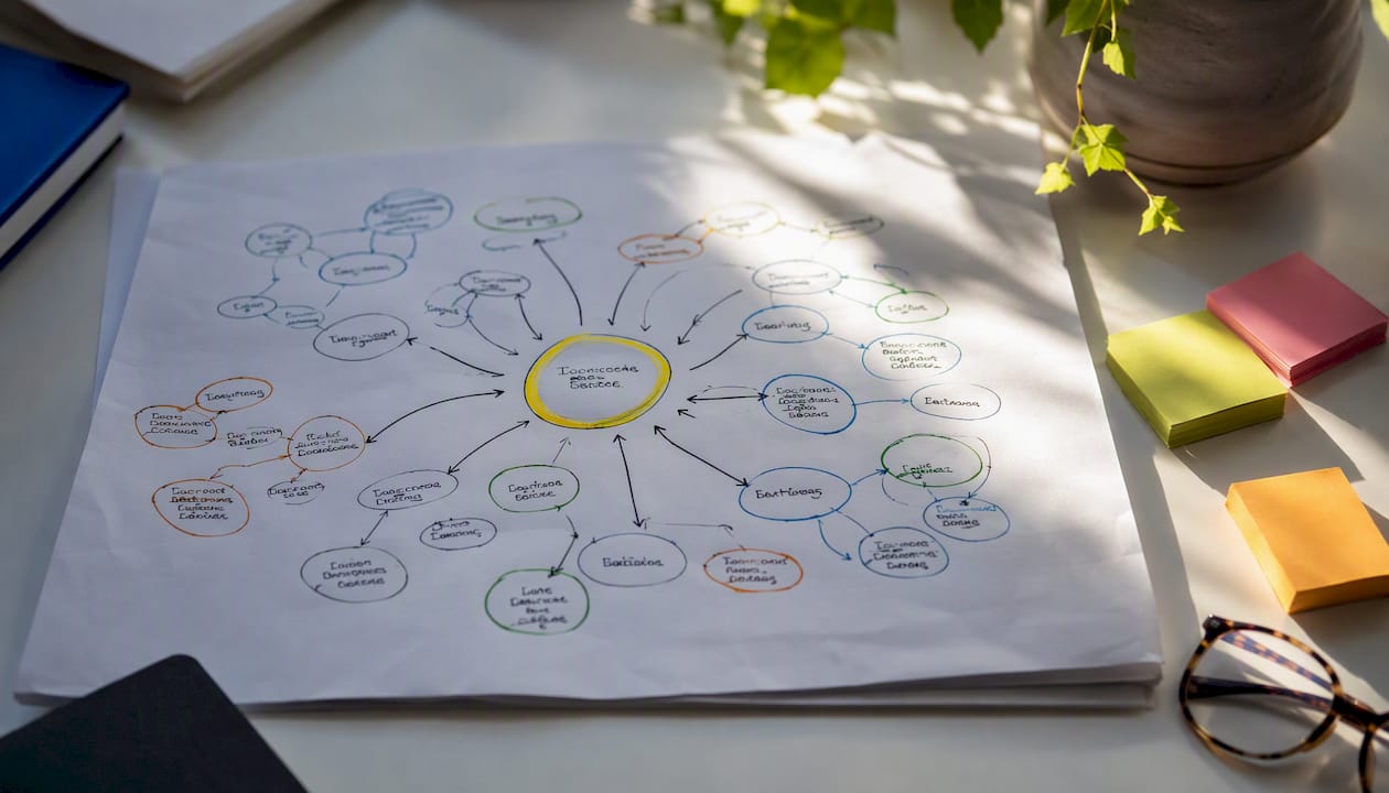 Close-up of topic map with keyword clusters