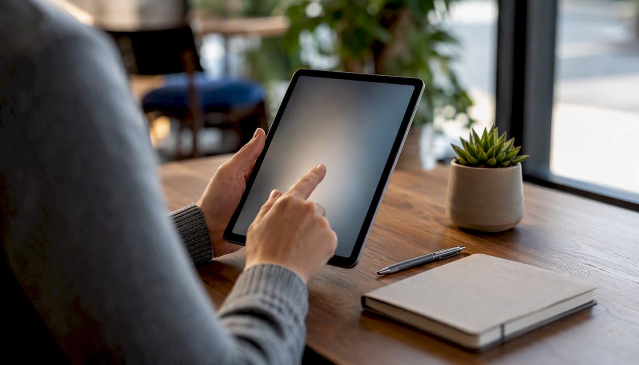Hands reviewing delegation checklist on tablet