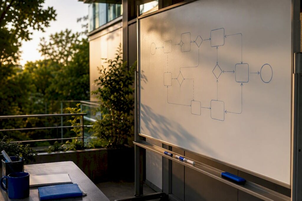 BPM workflow diagram on whiteboard