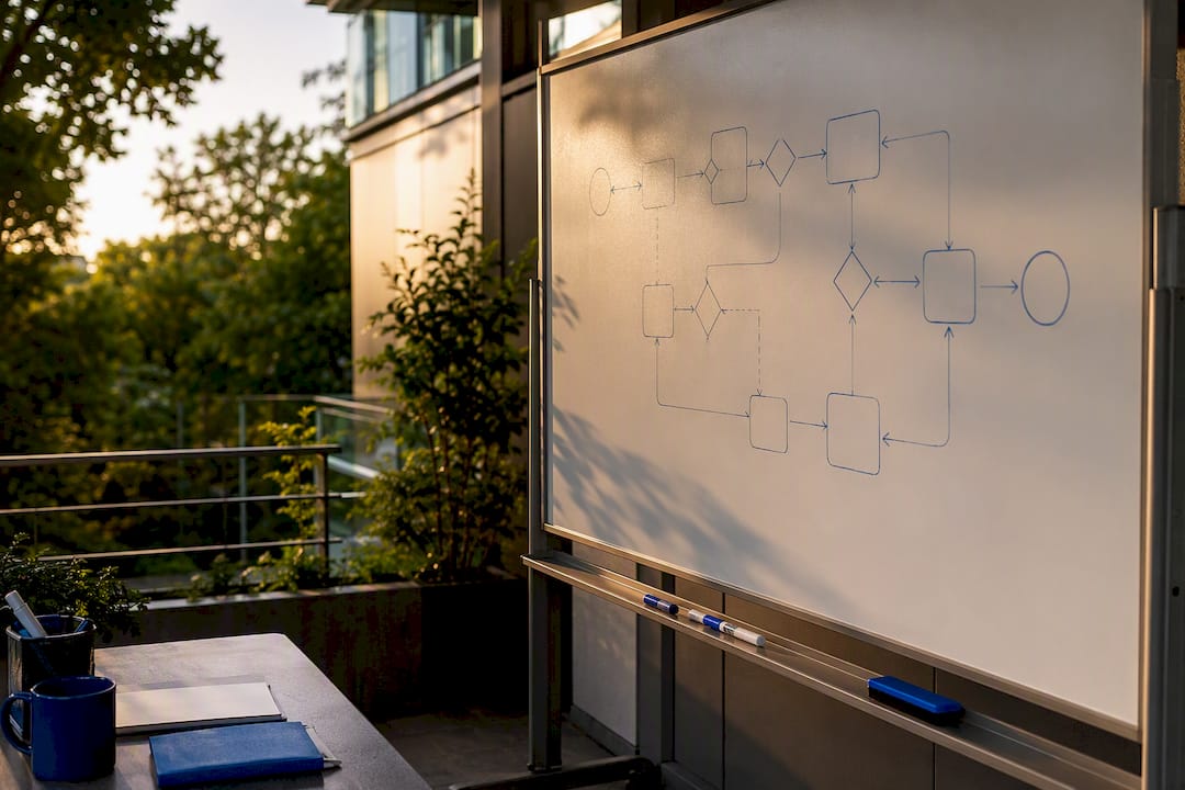 BPM workflow diagram on whiteboard
