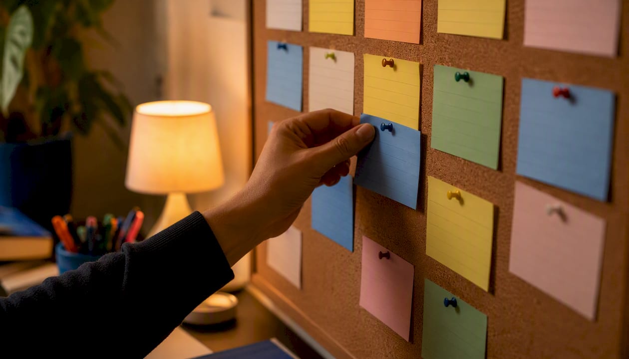 Hand moving task card on project board