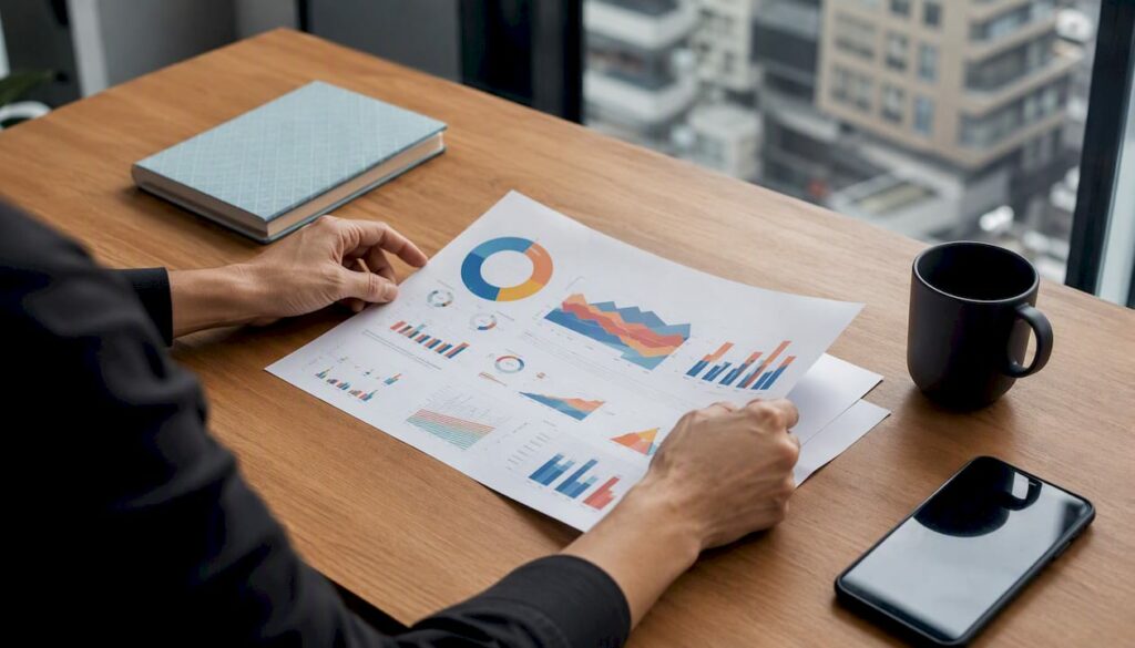Hands adjusting marketing ROI infographic