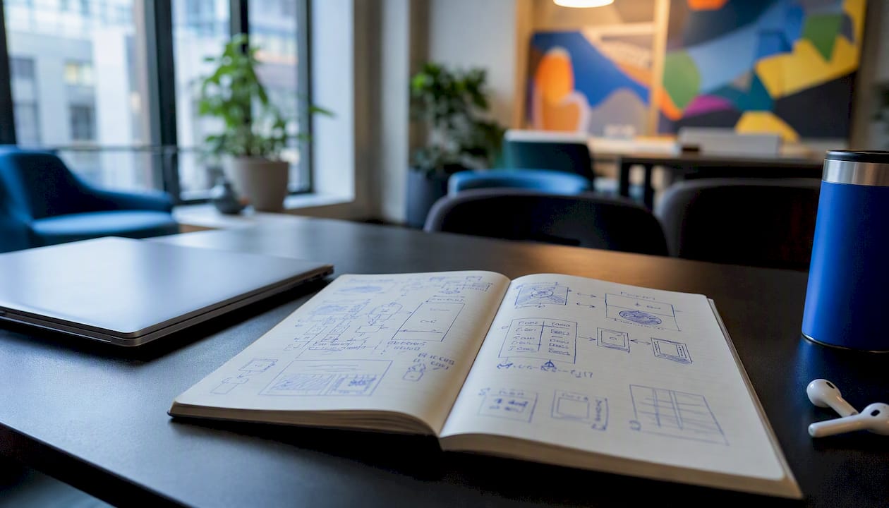 Notebook of custom software design sketches