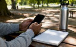 Hands holding smartphone preparing testimonial