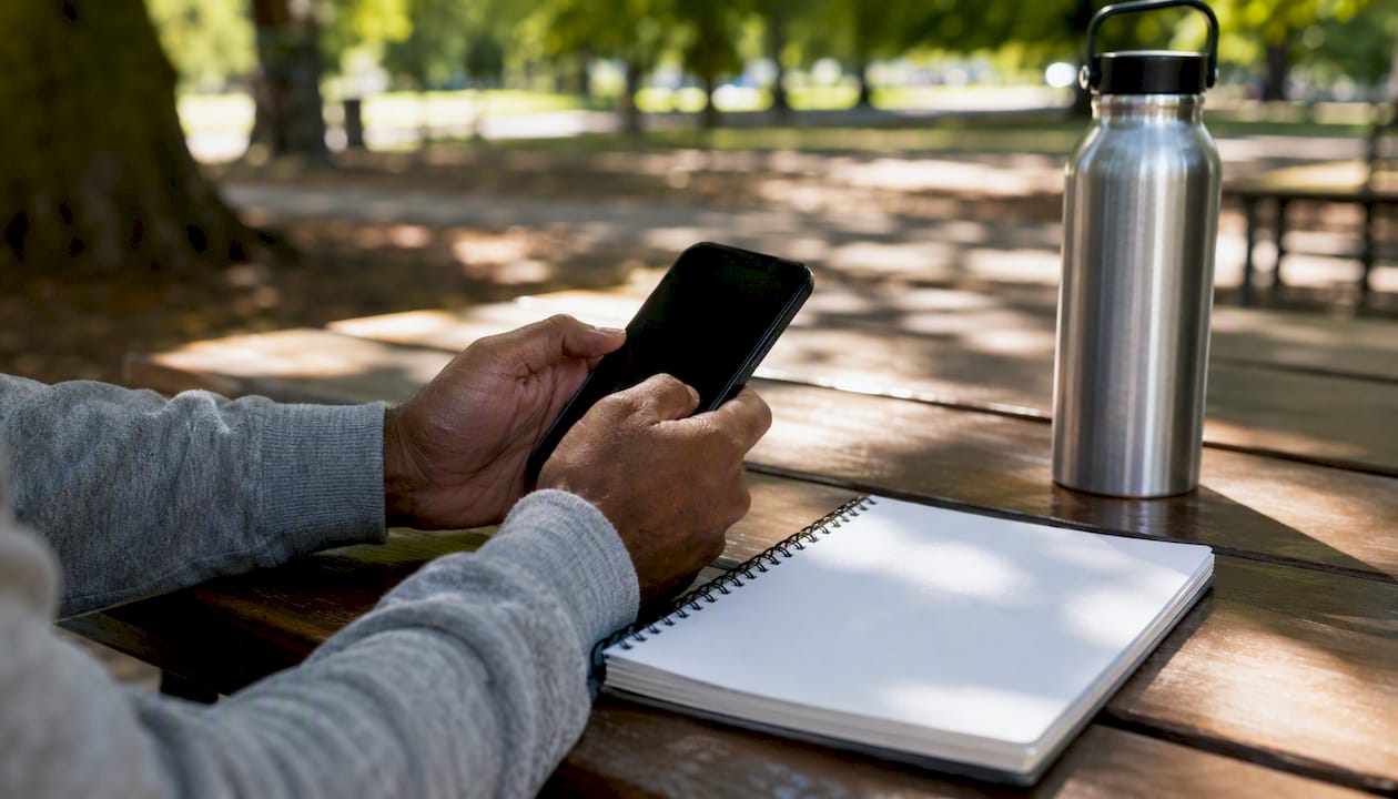 Hands holding smartphone preparing testimonial