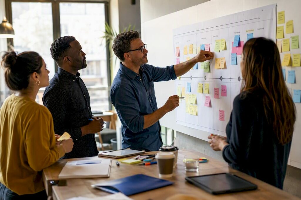 Leader assembling customer journey map