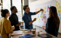 Leader assembling customer journey map