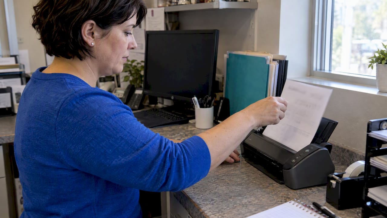 Bookkeeper scanning a supplier invoice