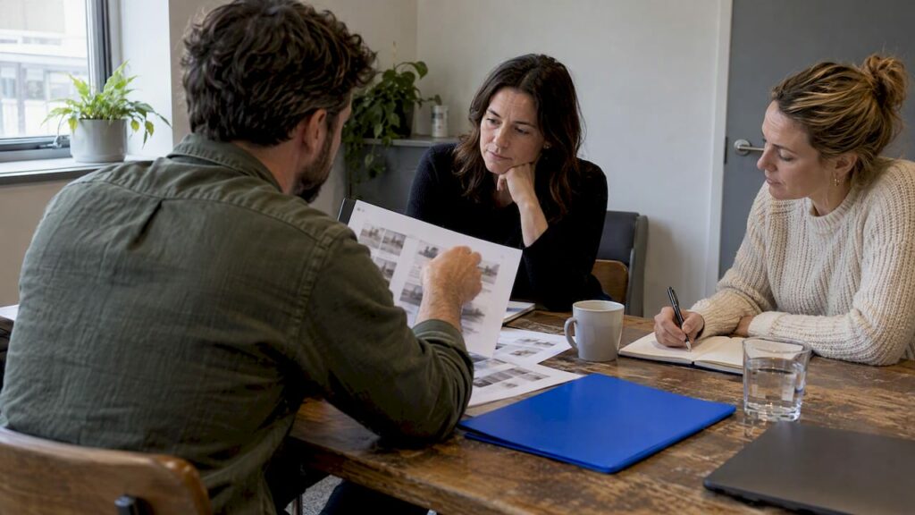 Business owners comparing agency proposals