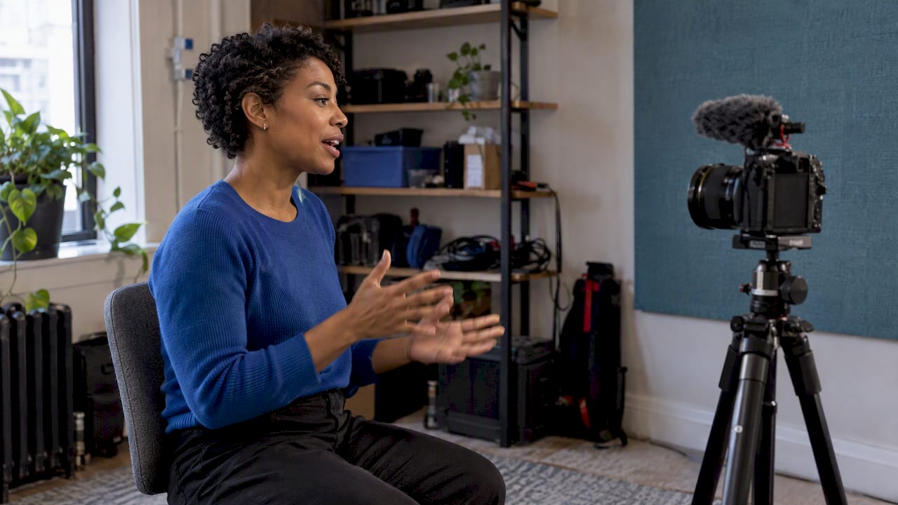 Startup founder recording an educational video