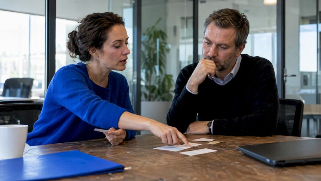 Consultant and leader planning transformation phases
