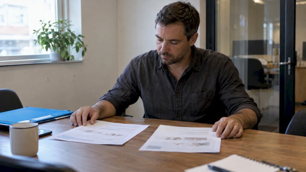 Business owner comparing digital agency proposals
