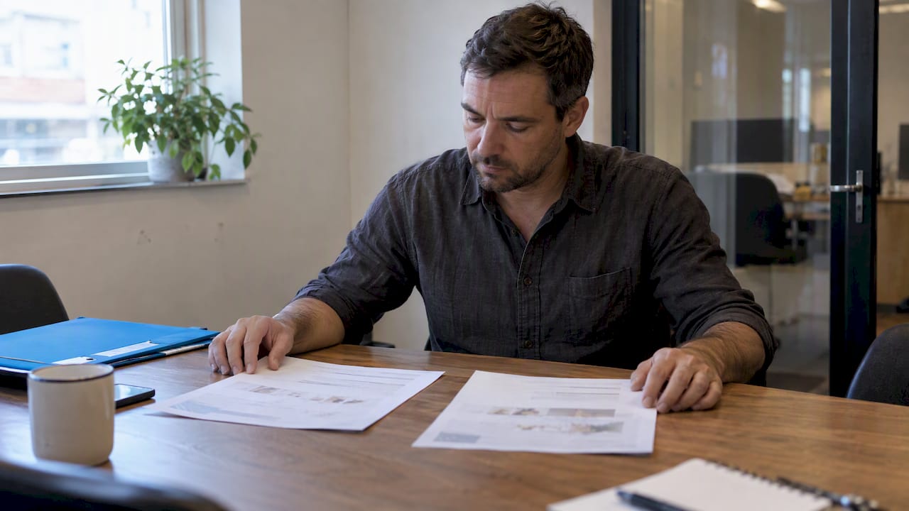 Business owner comparing digital agency proposals